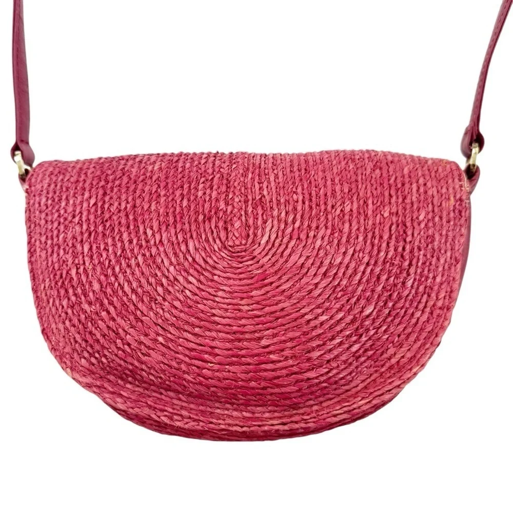 Helen Kaminski Raffia and Leather Shoulder Bag Raspberry